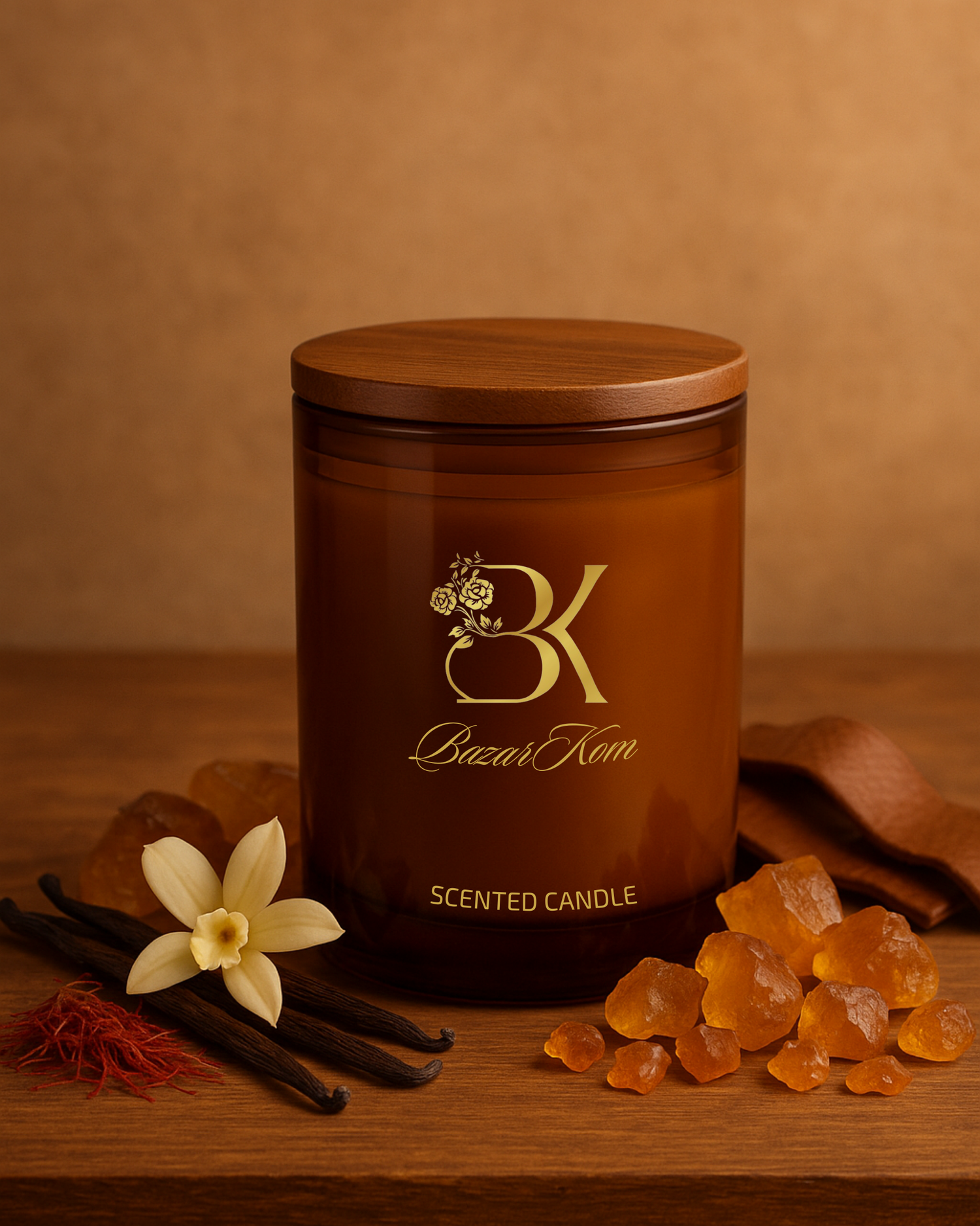 Bazarkom Scented Candle - Floral Amber, 300g