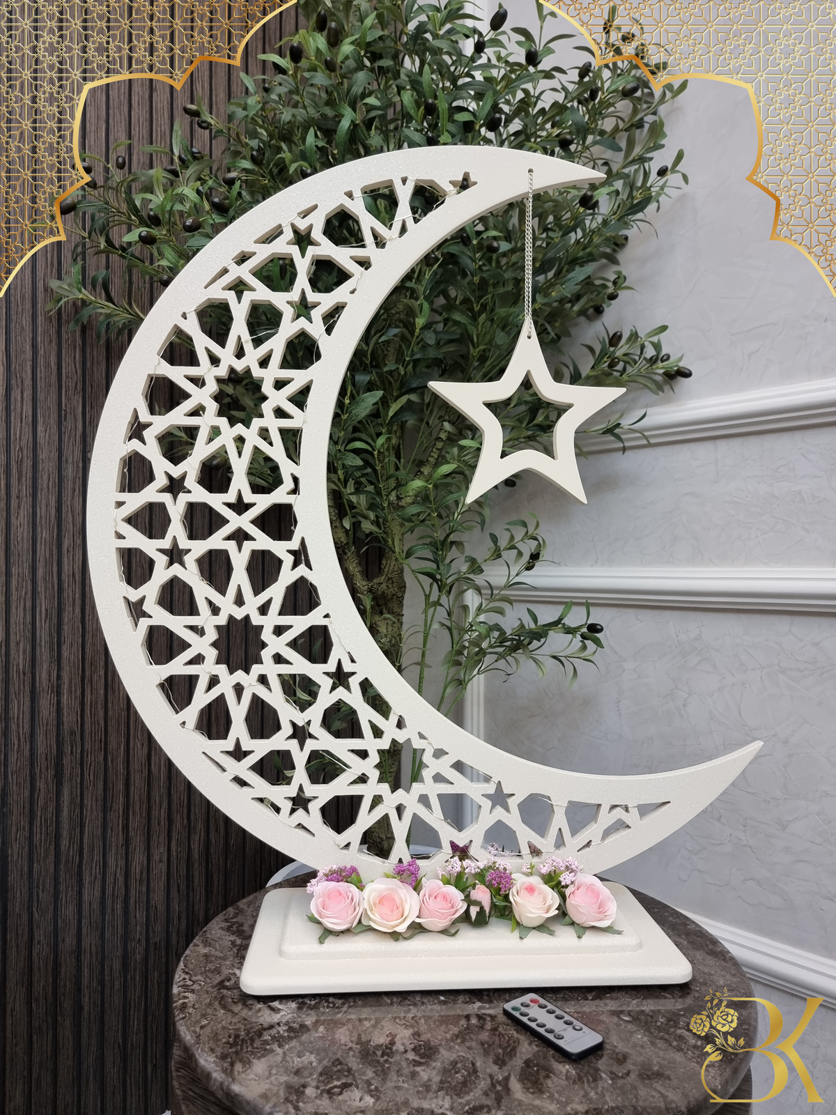 هلال رمضان صناعة يدوية من الخشب - 80 سم
