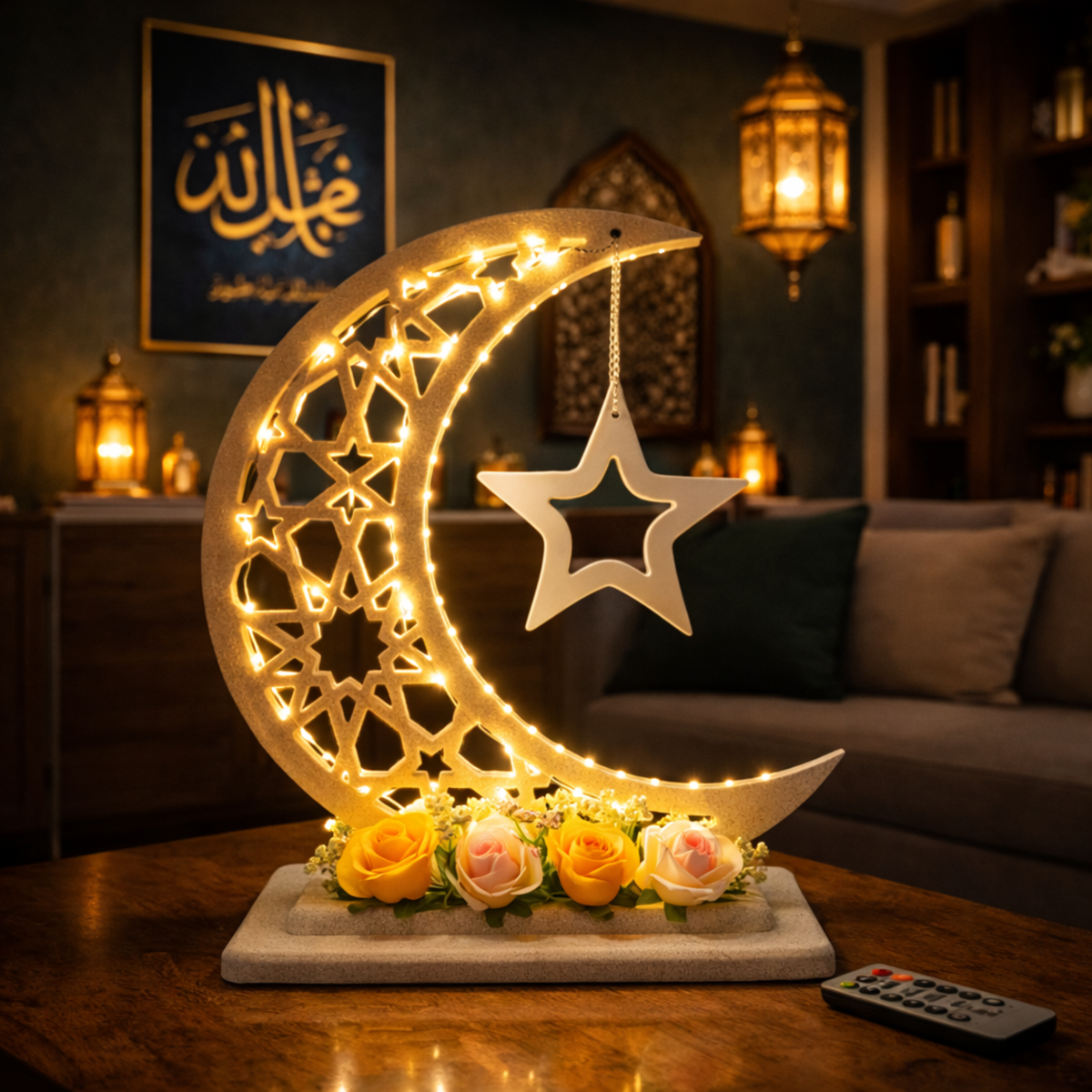  Handmade wooden Ramadan Hilal - White