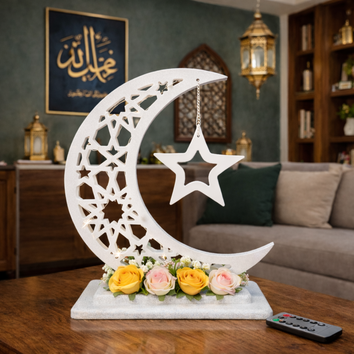 Handmade wooden Ramadan Hilal - White