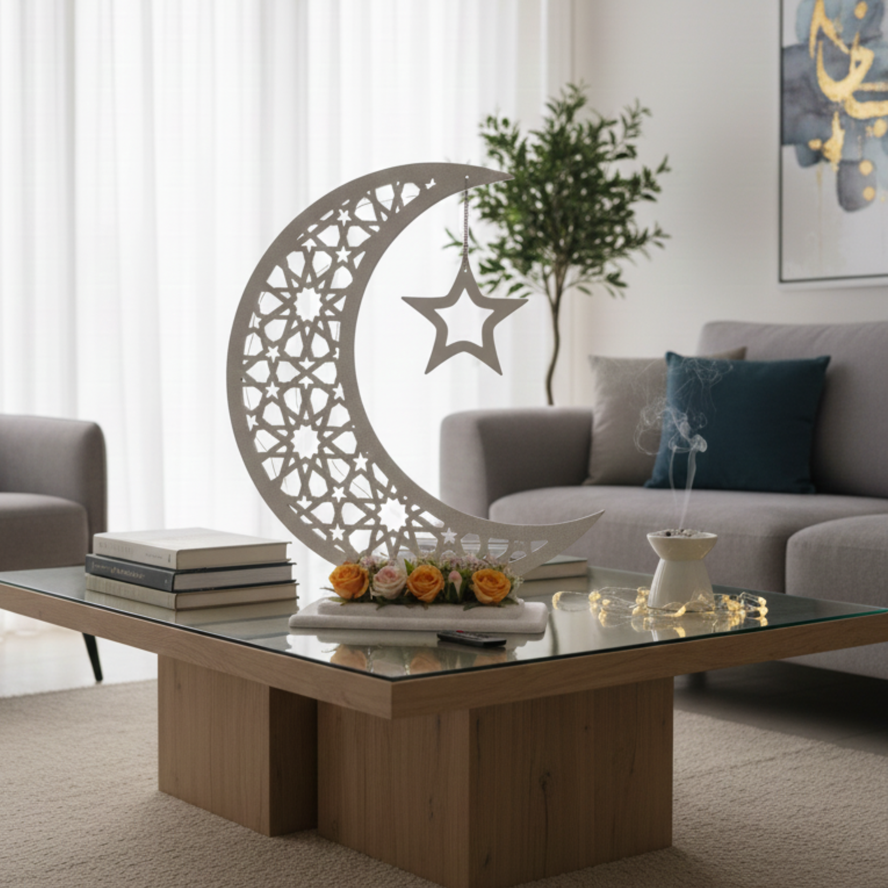  Handmade wooden Ramadan Hilal - White