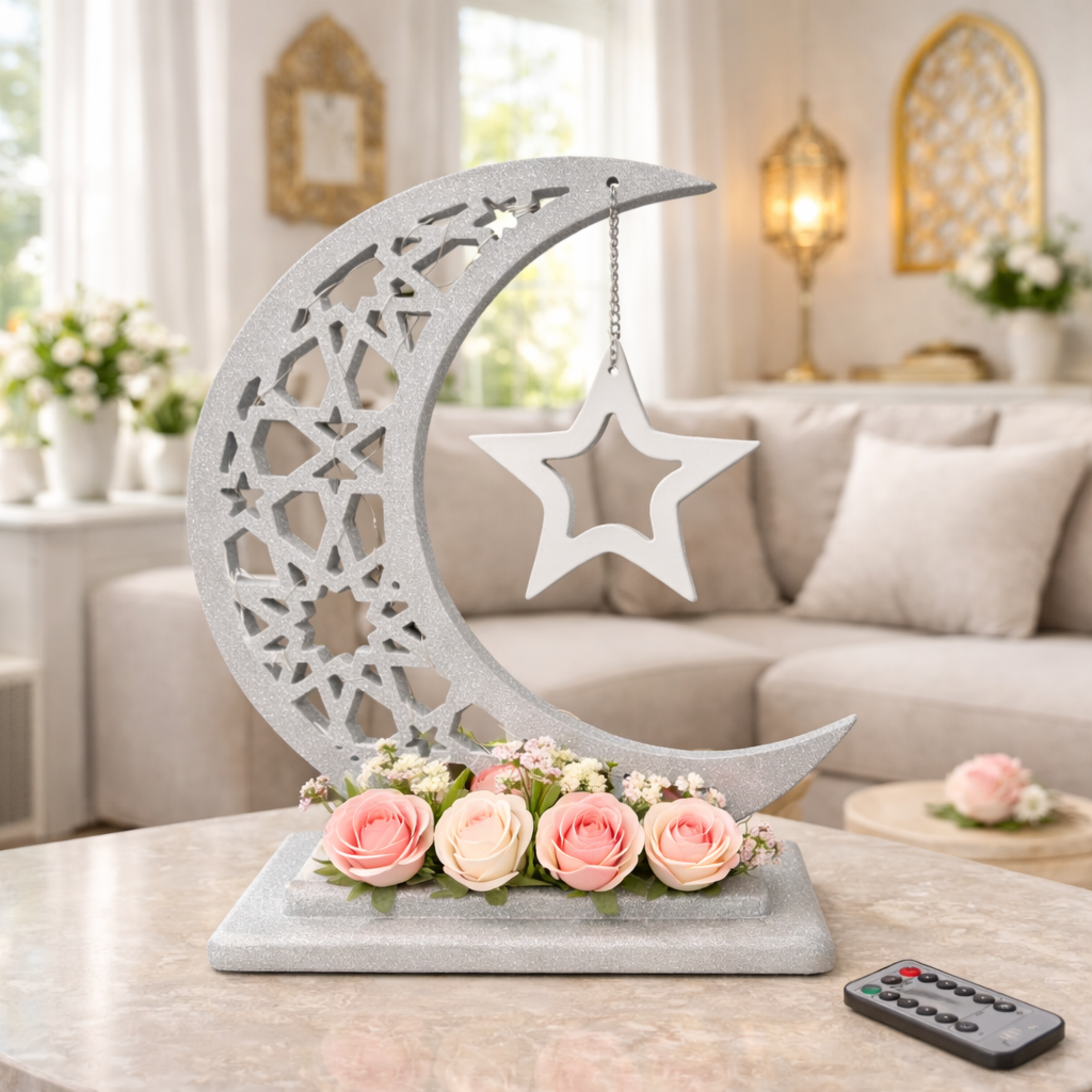  هلال رمضان صناعة يدوية من الخشب - رمادي