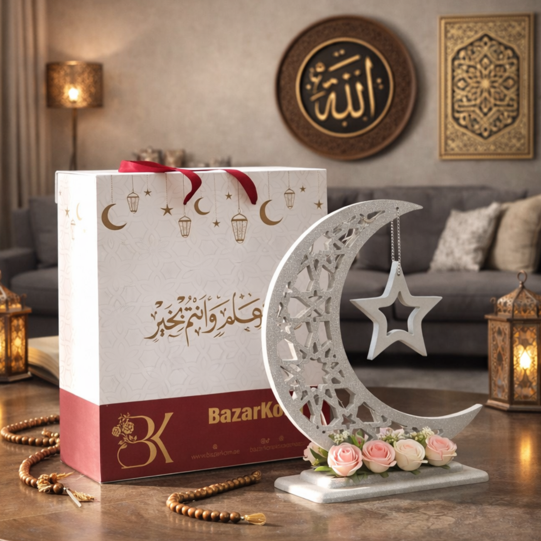  هلال رمضان صناعة يدوية من الخشب - رمادي