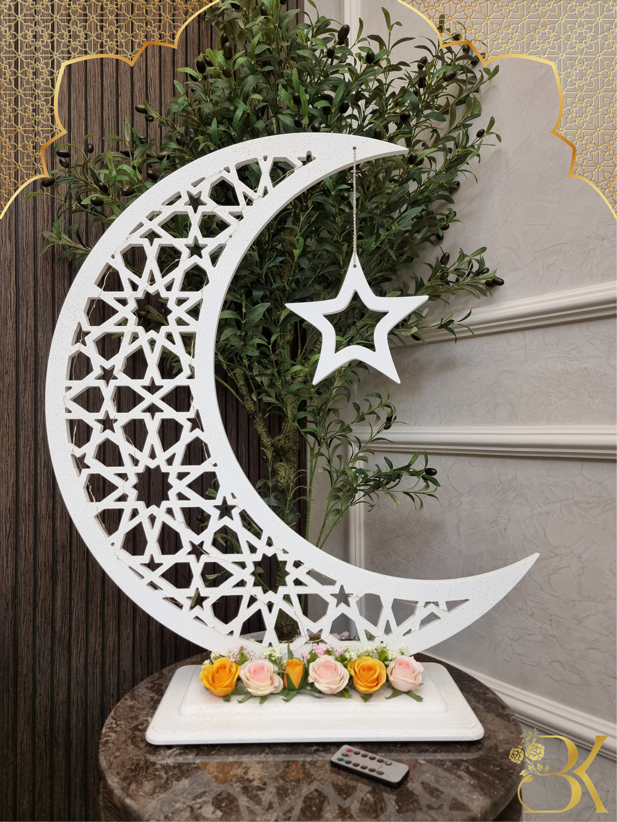 هلال رمضان صناعة يدوية من الخشب - 80 سم