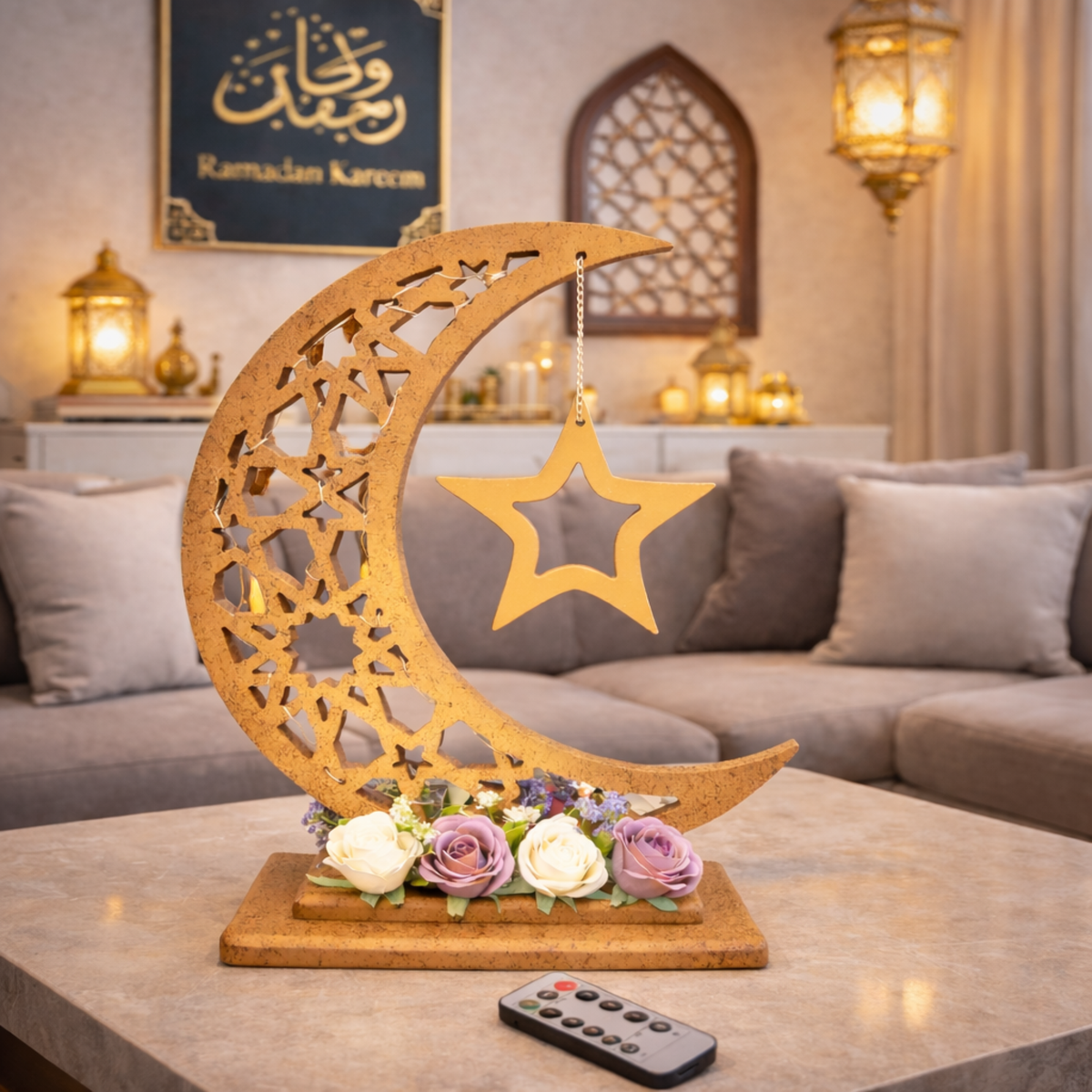  هلال رمضان صناعة يدوية من الخشب - بني