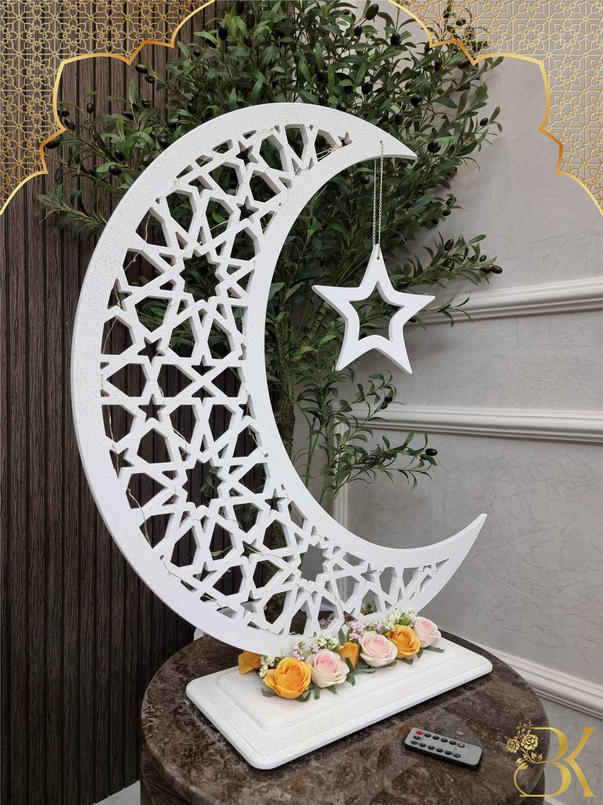 هلال رمضان صناعة يدوية من الخشب - 80 سم