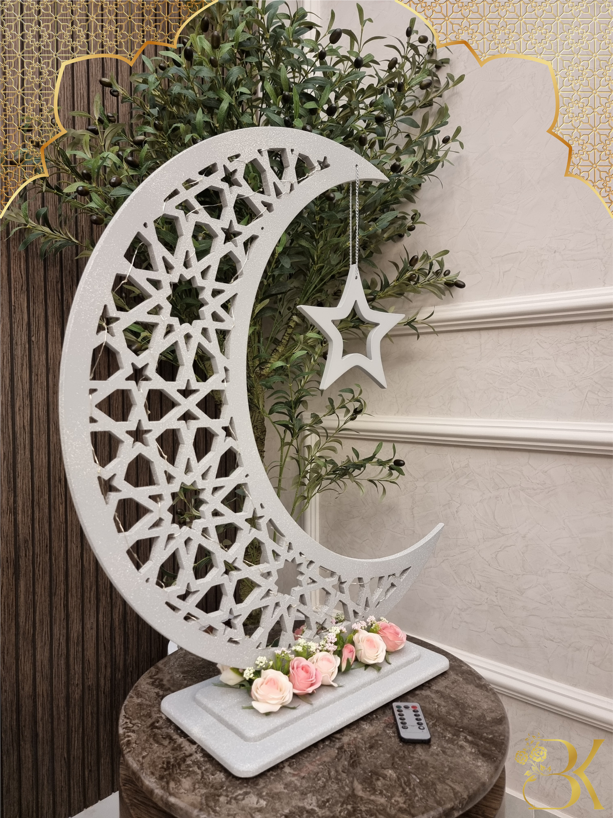 هلال رمضان صناعة يدوية من الخشب - 80 سم