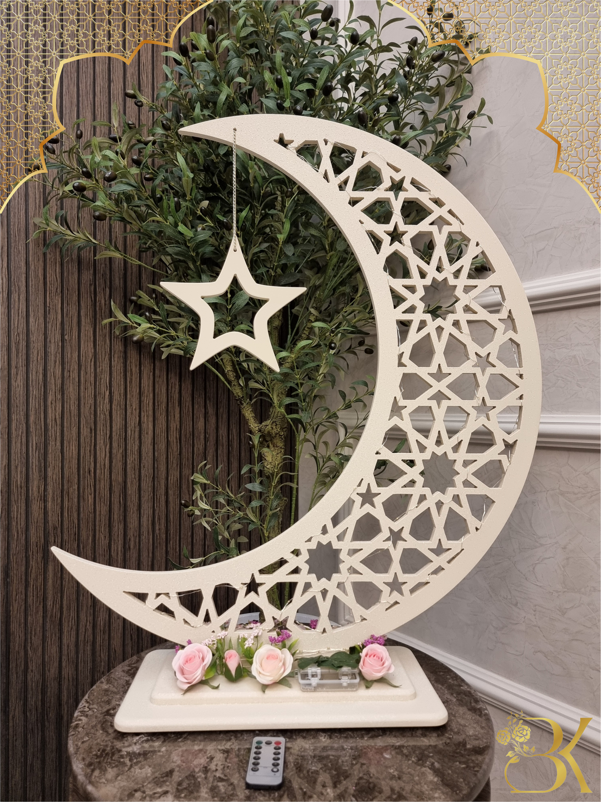 هلال رمضان صناعة يدوية من الخشب - 80 سم