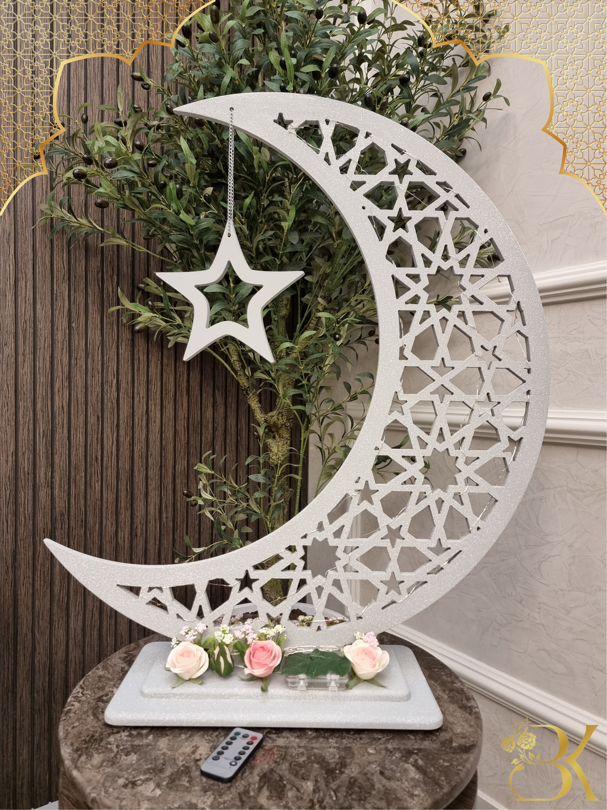 هلال رمضان صناعة يدوية من الخشب - 80 سم