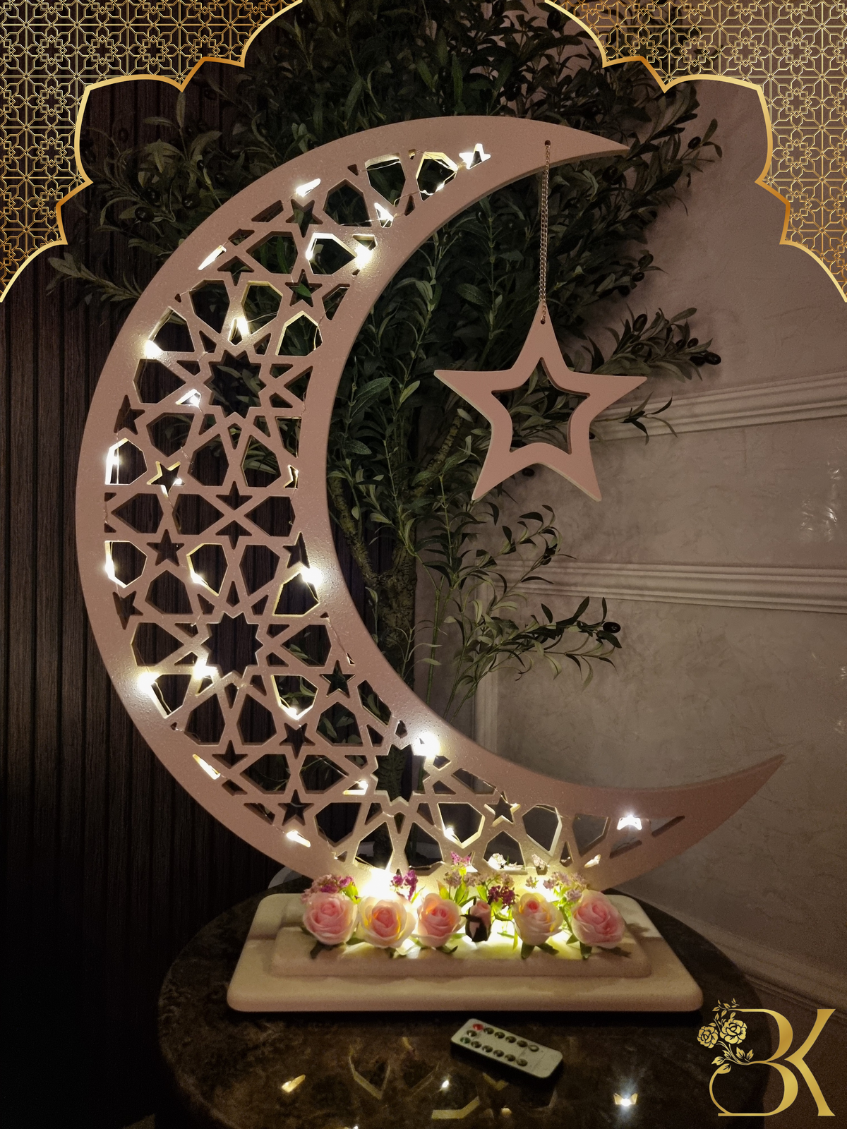 هلال رمضان صناعة يدوية من الخشب - 80 سم
