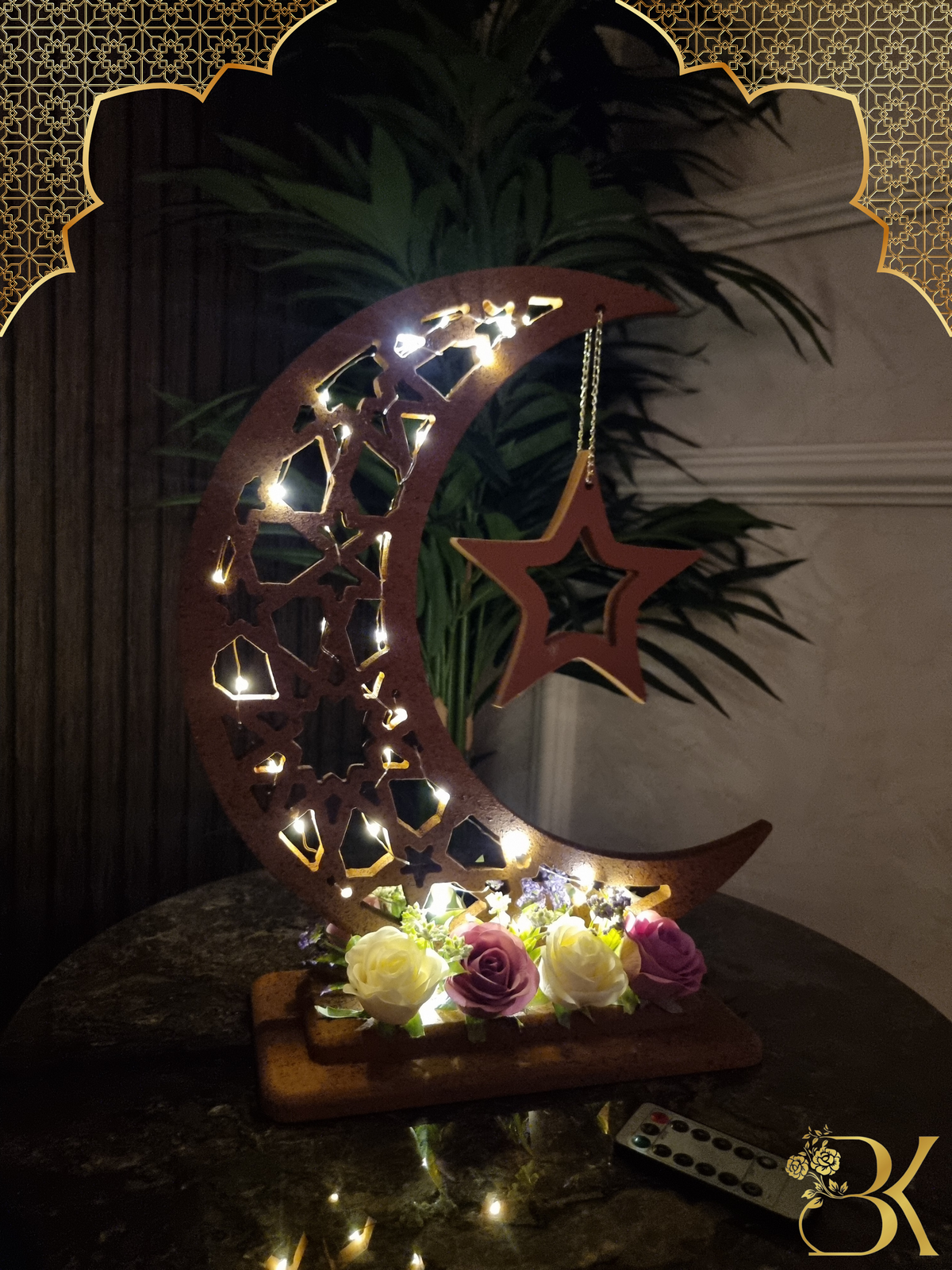 هلال رمضان صناعة يدوية من الخشب - 40 سم