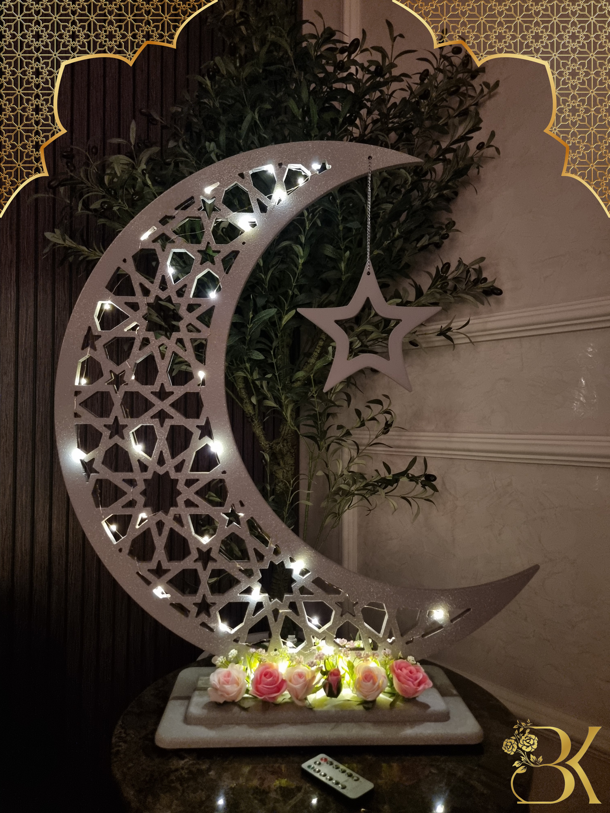 هلال رمضان صناعة يدوية من الخشب - 80 سم