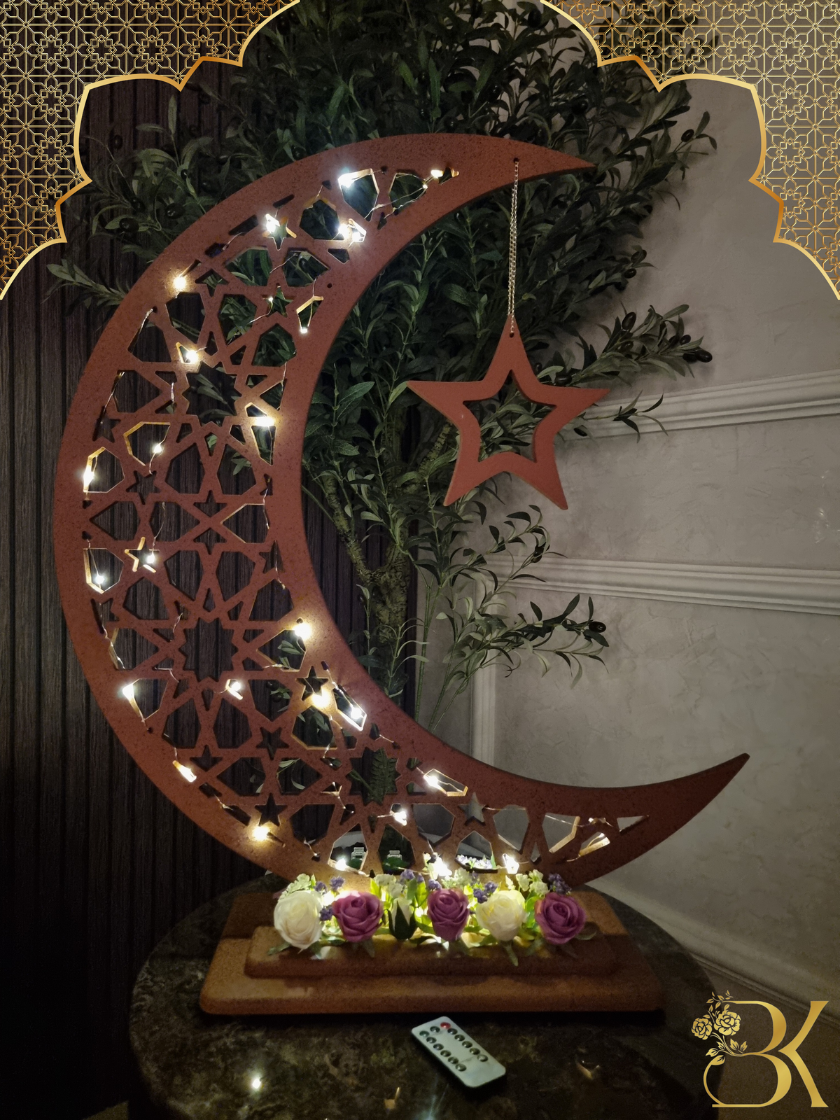 هلال رمضان صناعة يدوية من الخشب - 80 سم
