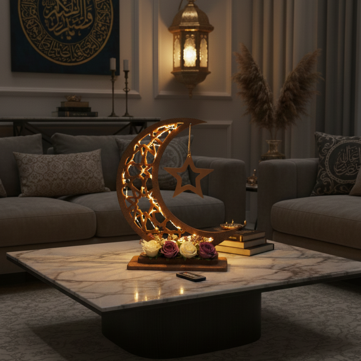  هلال رمضان صناعة يدوية من الخشب - بني