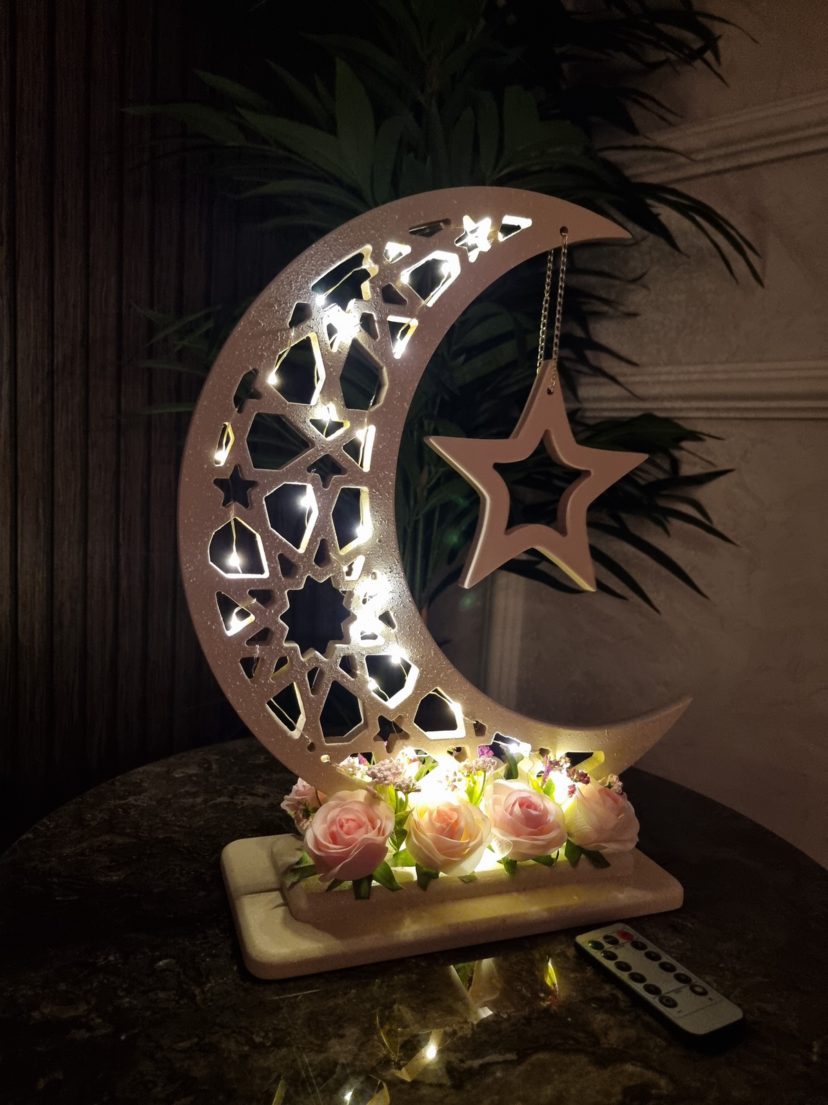 هلال رمضان صناعة يدوية من الخشب - 40 سم