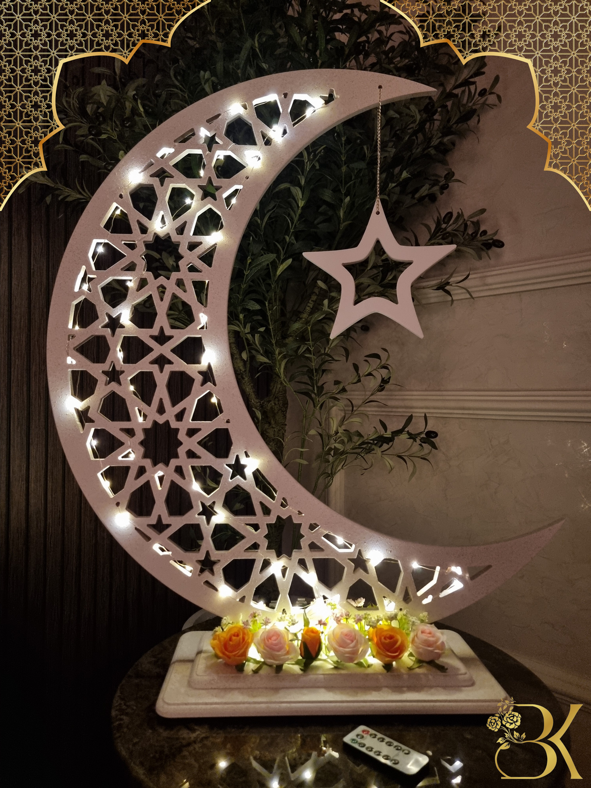 هلال رمضان صناعة يدوية من الخشب - 80 سم