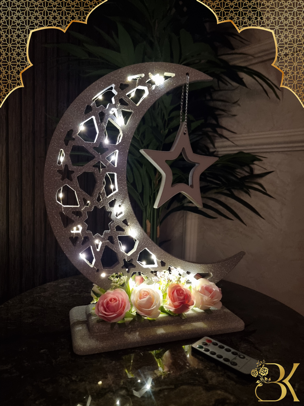 هلال رمضان صناعة يدوية من الخشب - 40 سم