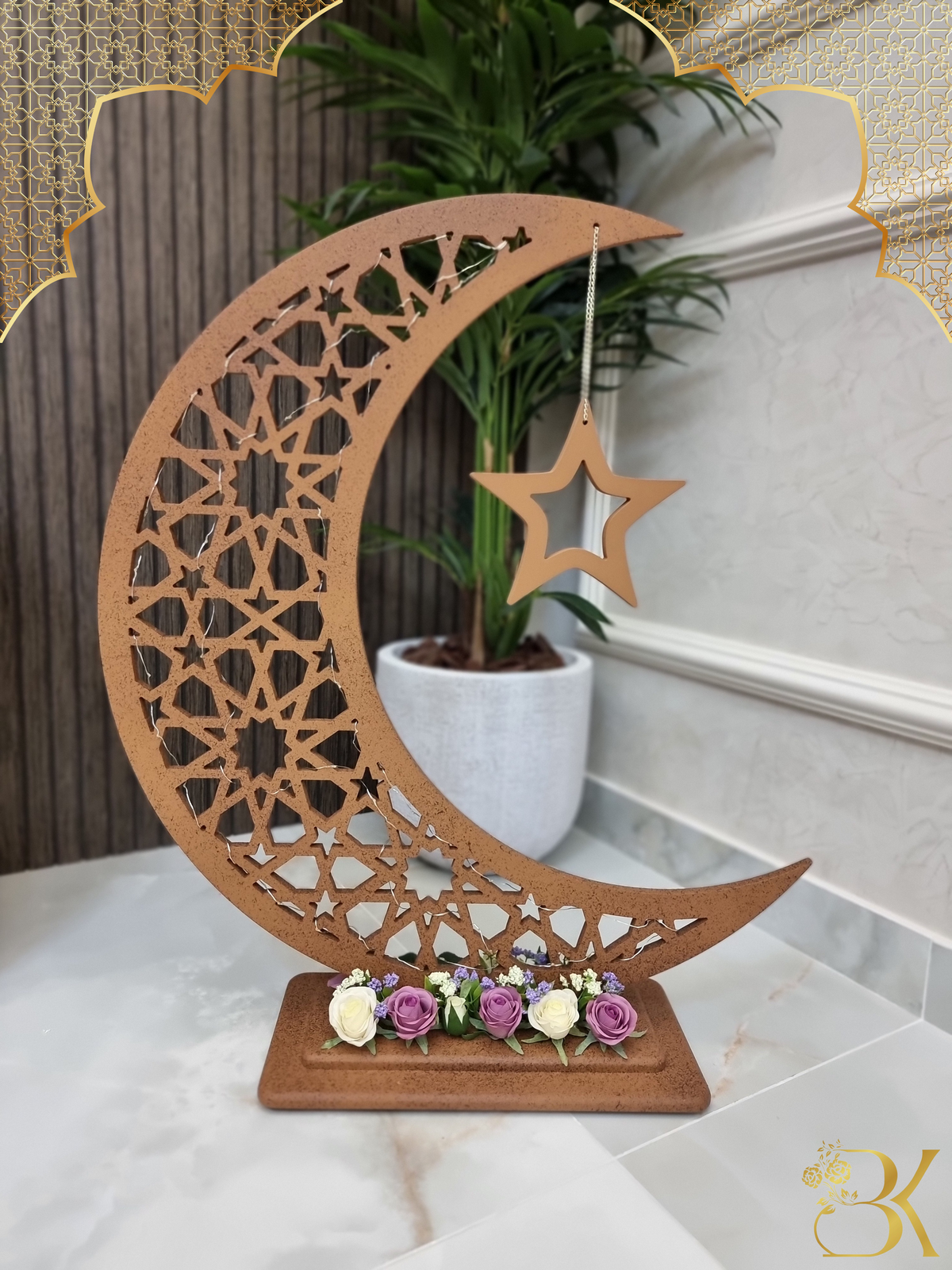 هلال رمضان صناعة يدوية من الخشب - 80 سم