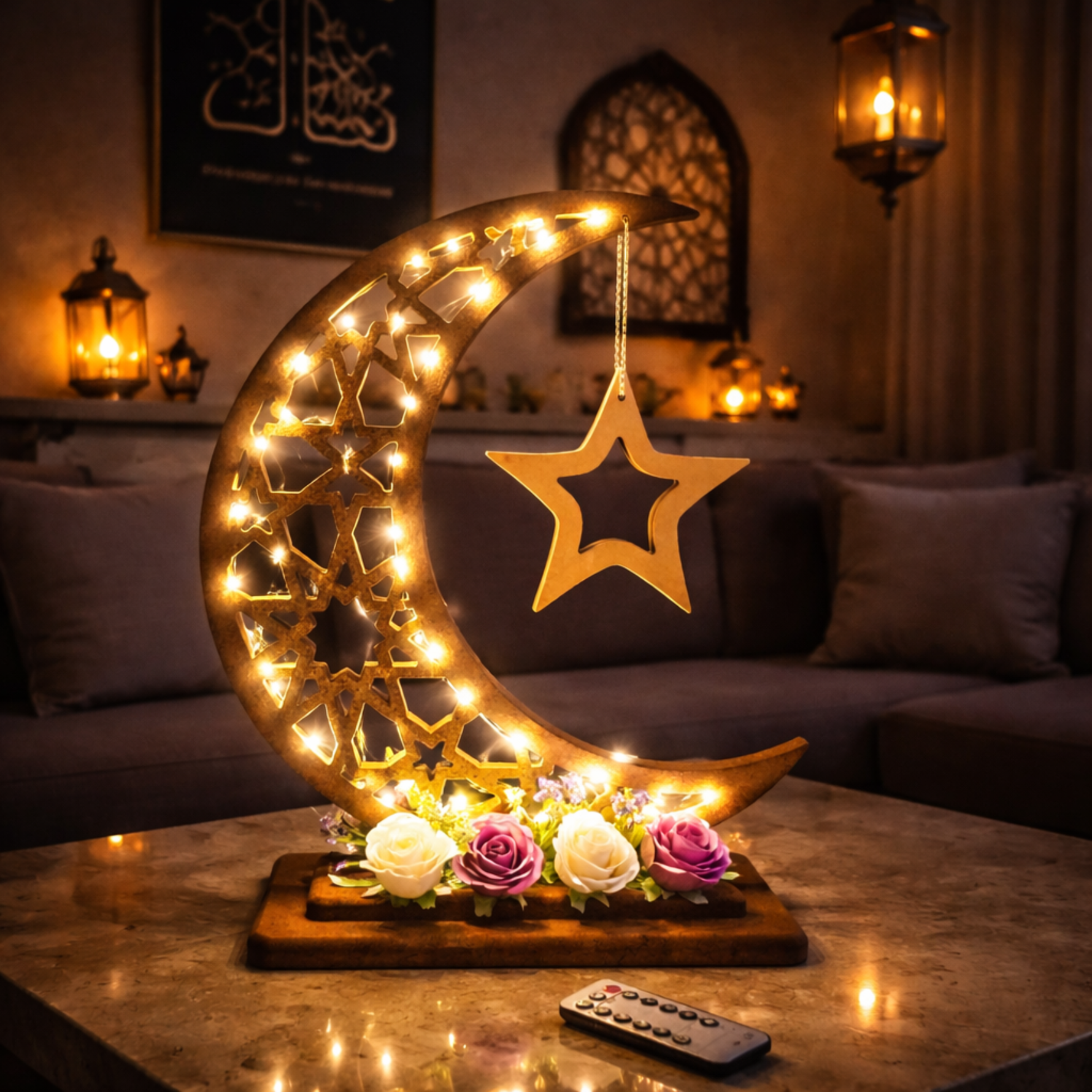  هلال رمضان صناعة يدوية من الخشب - بني