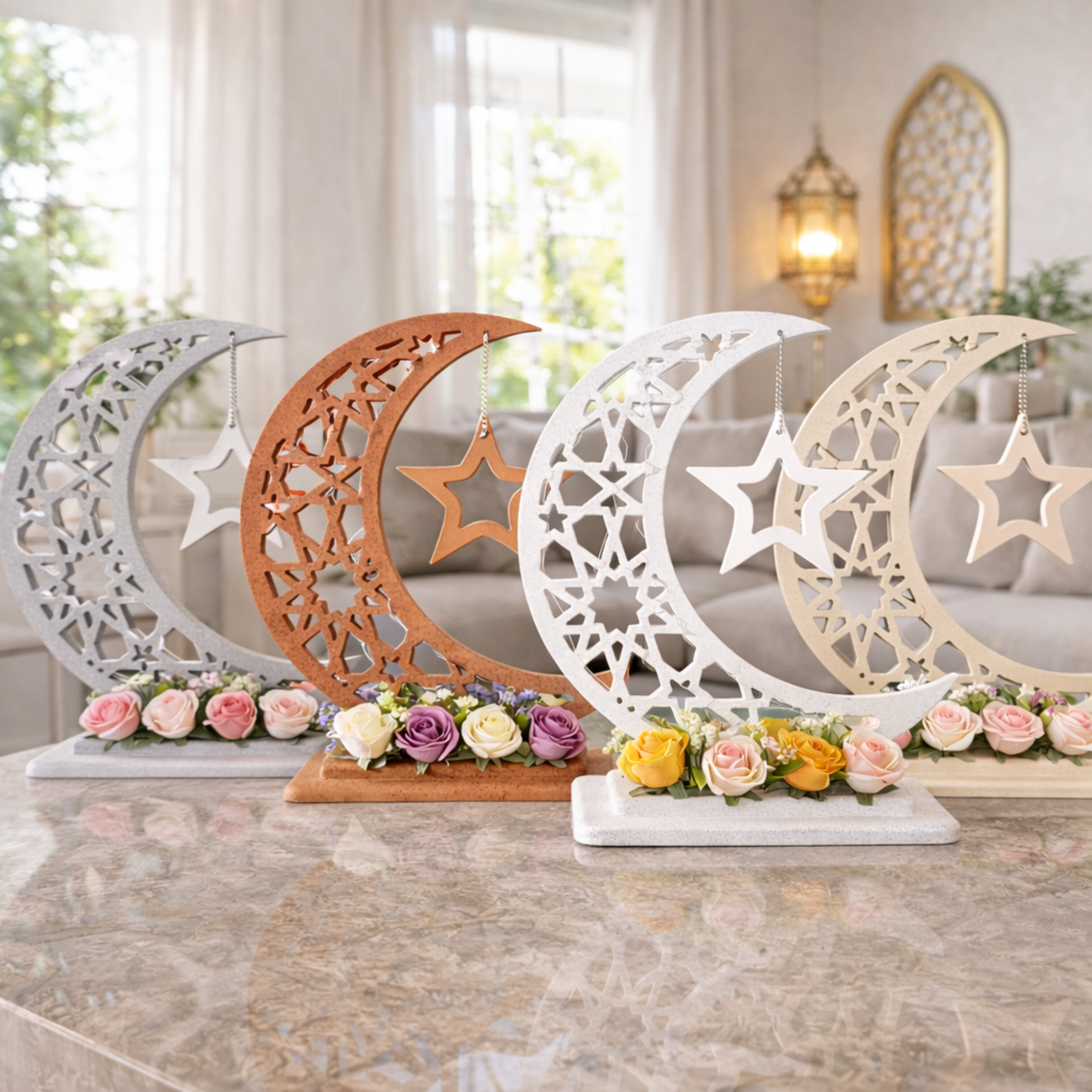  Handmade wooden Ramadan Hilal - White