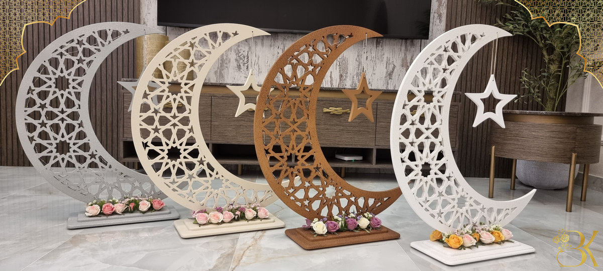هلال رمضان صناعة يدوية من الخشب - 80 سم